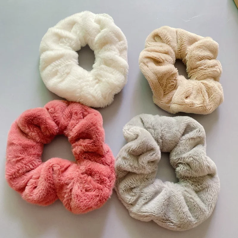 2021Autumn And Winter Soft Plush Scrunchie For women Elastic Hair Bands Girls Black Hair Tie Rope Furry White Scrunchy Headwear