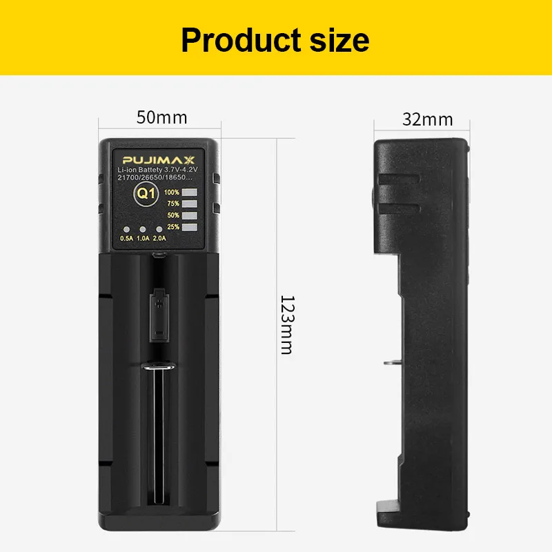 PUJIMAX 18650 battery charger Smart charging Adjustable current 26650 21700 14500 26500 22650 Li-ion Rechargeable Battery charge