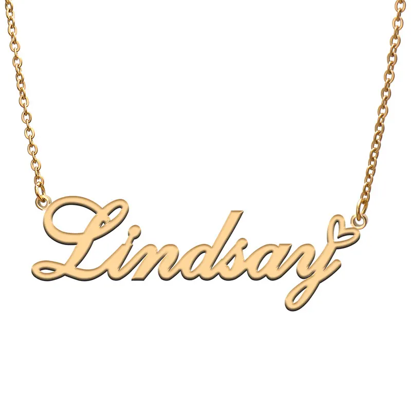 

Lindsay Name with Love Heart Necklace for Women Stainless Steel Jewelry Nameplate Pendant Femme Mother Child Girls Gift