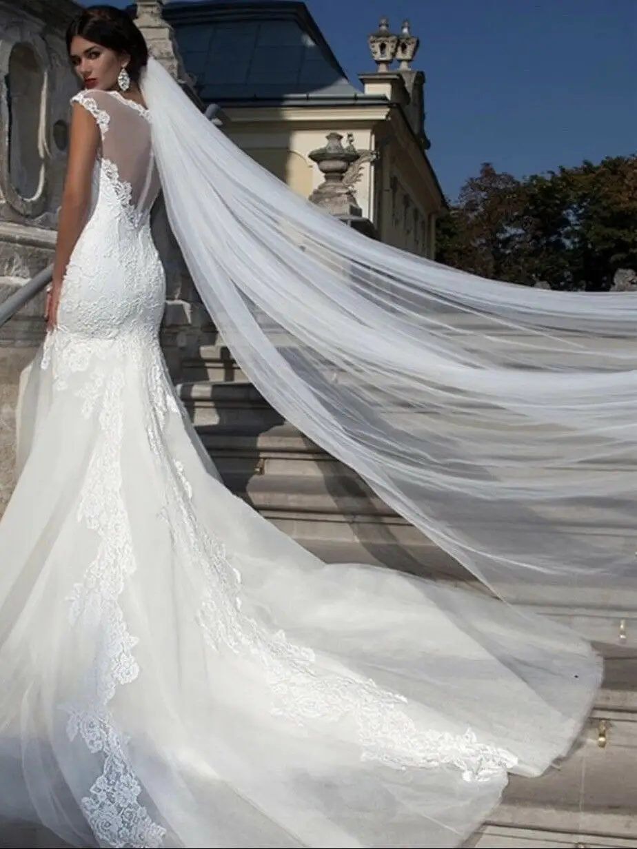 Elegant Bridal Veil With Cut Edge Cathedral Length Two Layers Tulle White/Ivory Hotselling Wedding Veils