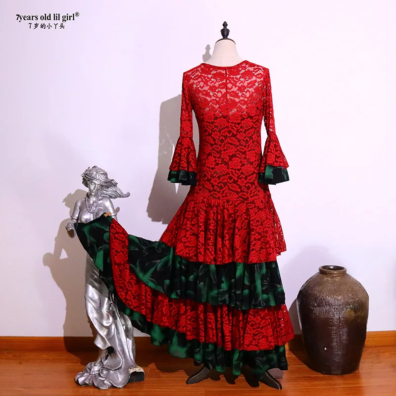 Women Lady Performance Skirt Flamenco Dance Costume Flamenco Spain Dresses GG01