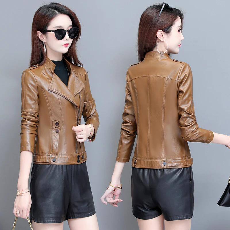 2020 Nieuwe Herfst Vrouwen Pu Leren Jas Meisje Korte Jas Vrouwelijke Zwarte Punk Bomber Faux Leather Uitloper Blazer Lady Lente tops