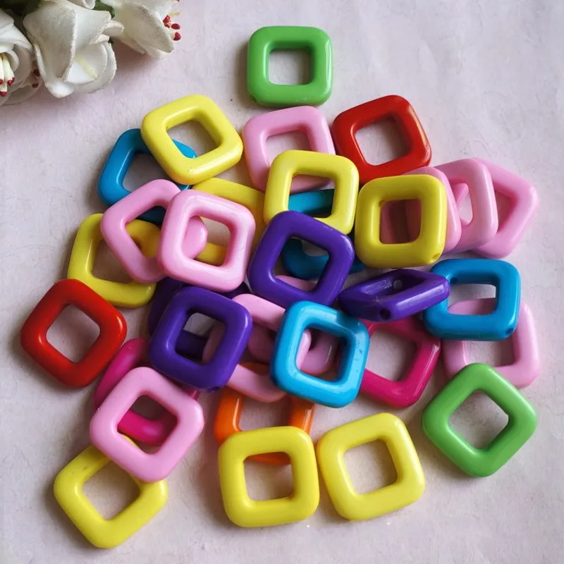 15Pcs/Lot 21x5mm Mixed Color Acrylic Oblique Hole Hollowed Square Beads For Jewelry Making DIY Bracelet Necklace Accessories