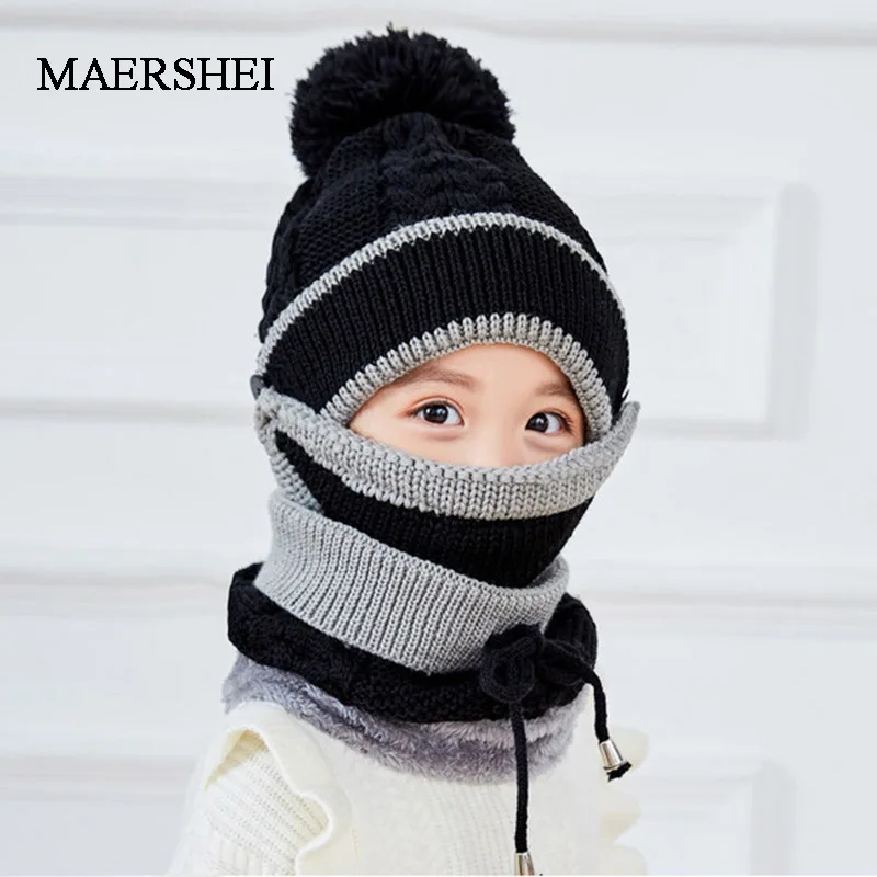 

MAERSHEI Children's hat boys winter plus velvet thick warm earmuffs female baby hat collar set Kids beanies cap