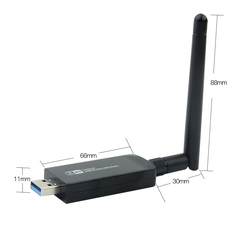 Adaptateur Lan USB RTL8812AU 1200Mbps, Sans Fil AC1200 Wlan USB 3.0 Wifi, Stérilisation Dongle 11ac avec Antenne pour Ordinateur Portable de Bureau