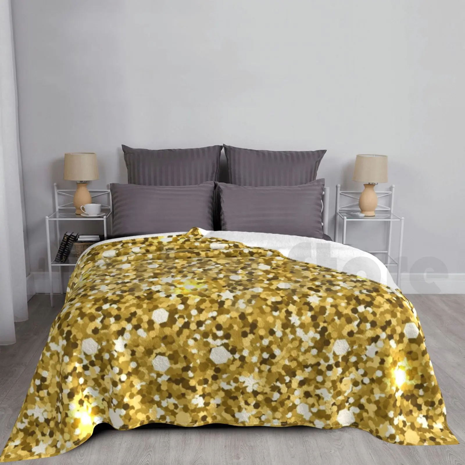 Gold Glitter Blanket Fashion Custom Glitter Pattern Modern Foil Copper White Geometric Rose Gold Gold Stone