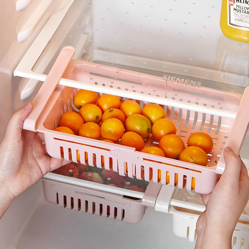 1/2Pcs Kitchen Organizer Stretchable Refrigerator Storage Rack Food Storage Baskets Fridge Container Space Saver Pull-out Drawer