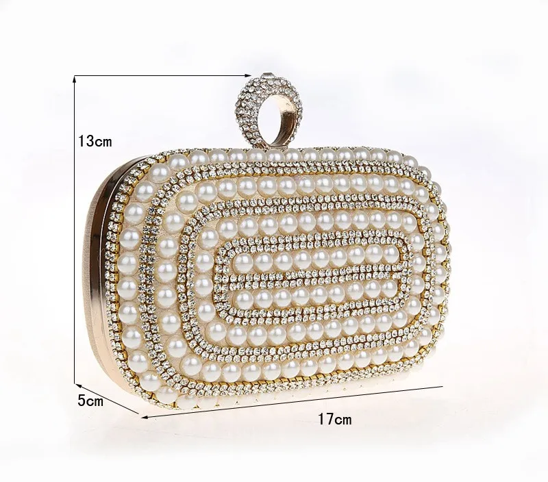 JaneVini-Bolso de mano con perlas y diamantes de imitación para mujer, billetera de fiesta nocturna, bolso de anillo dorado y negro con cuentas para Banquete de noche