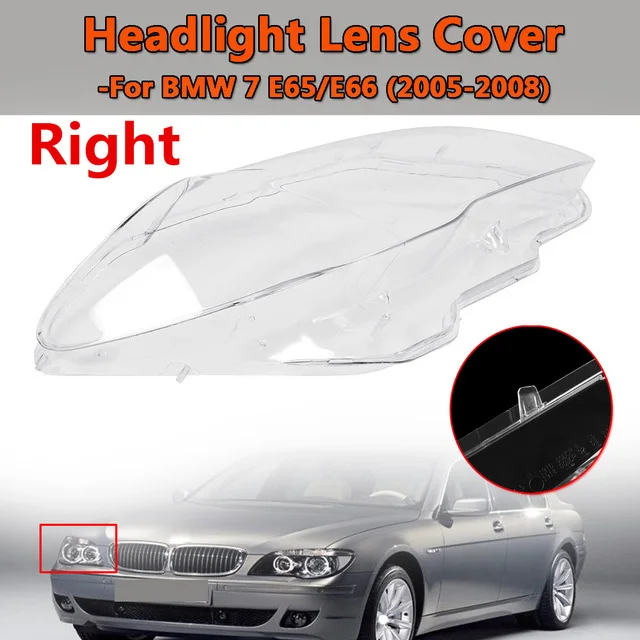 2Pcs Car Clear Headlight Lens Shell Cover Replacement Head Light Lamp Cover for Bmw 7 E65 E66 2005-2008