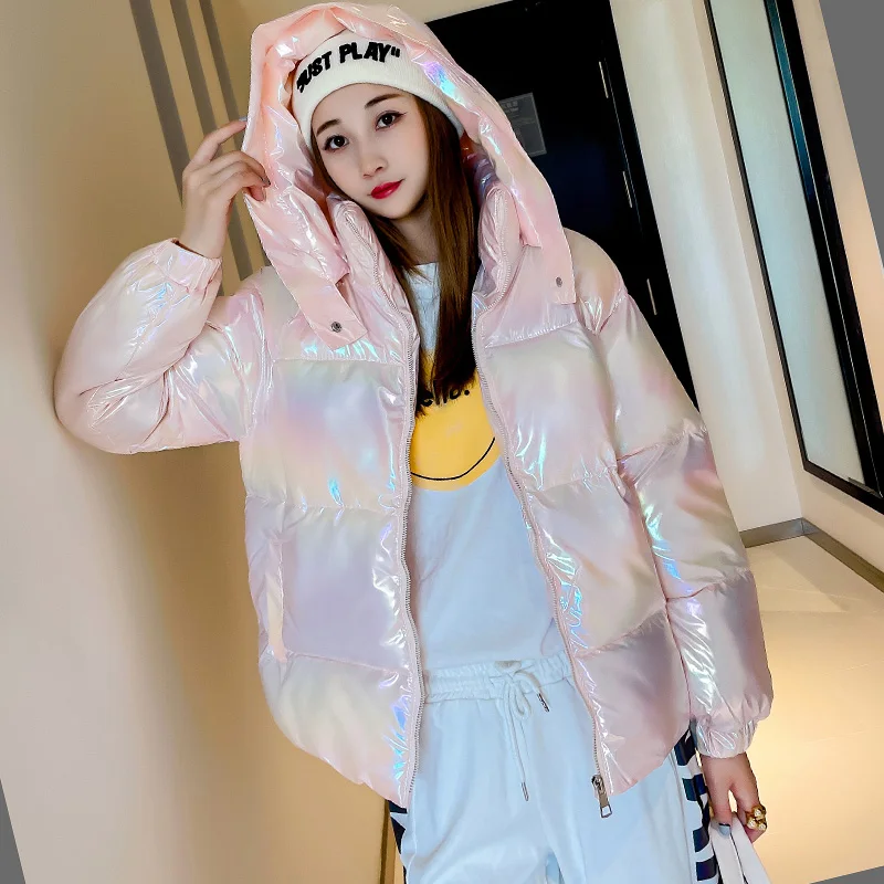 Parkas Glossy Winter Down Cotton Padded Jacket For Women Thick Bright Short Shiny Warm Jacket Cotton Parkas 2023 Femme Outwear