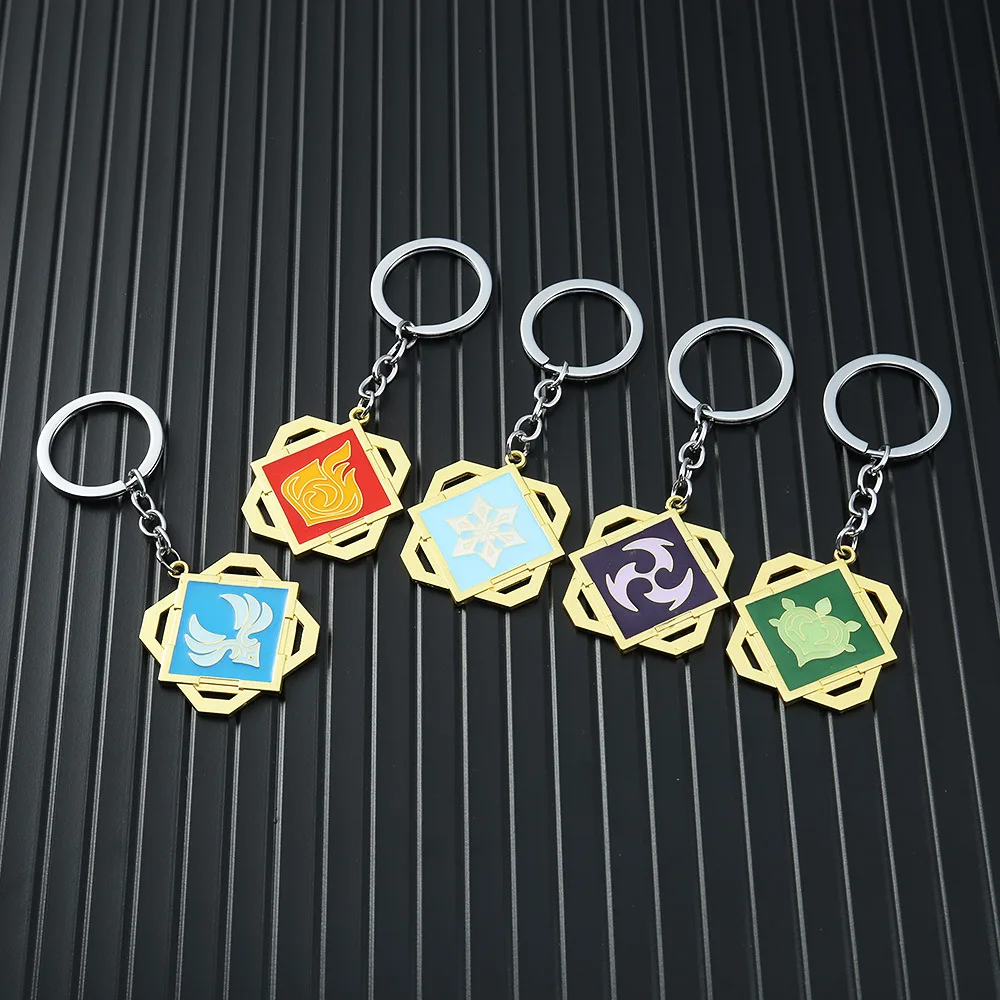 Genshin Impact 신의 눈 Keychains 패션 쥬얼리 Anime Genshin 7 Elements 펜던트 열쇠 고리 Kawaii Cosplay Props Accessories