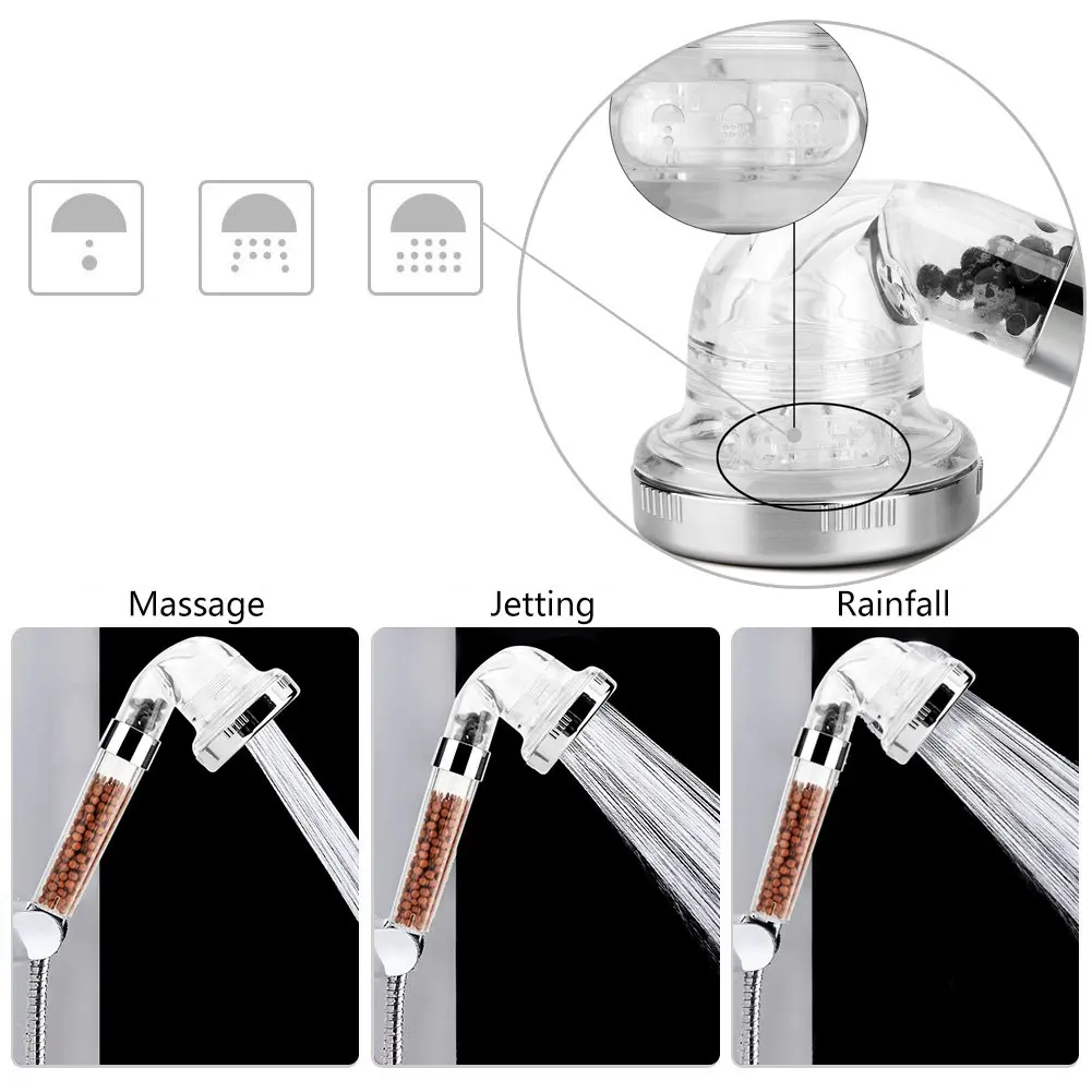 Nowa 3-funkcyjna wysokociśnieniowa głowica prysznicowa SPA Oszczędzająca wodę ręczna opady deszczu Akcesoria łazienkowe Filtr anionowy Prysznic łazienkowy