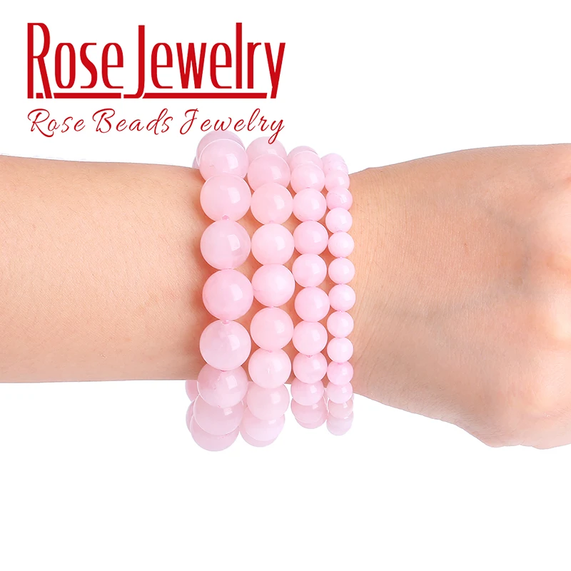 Pulseira de Contas de Pedra Natural para Mulheres Rosa Rosa, Cristal Quartzo, Cordão Elástico, Talão Jóias, Presente Amantes