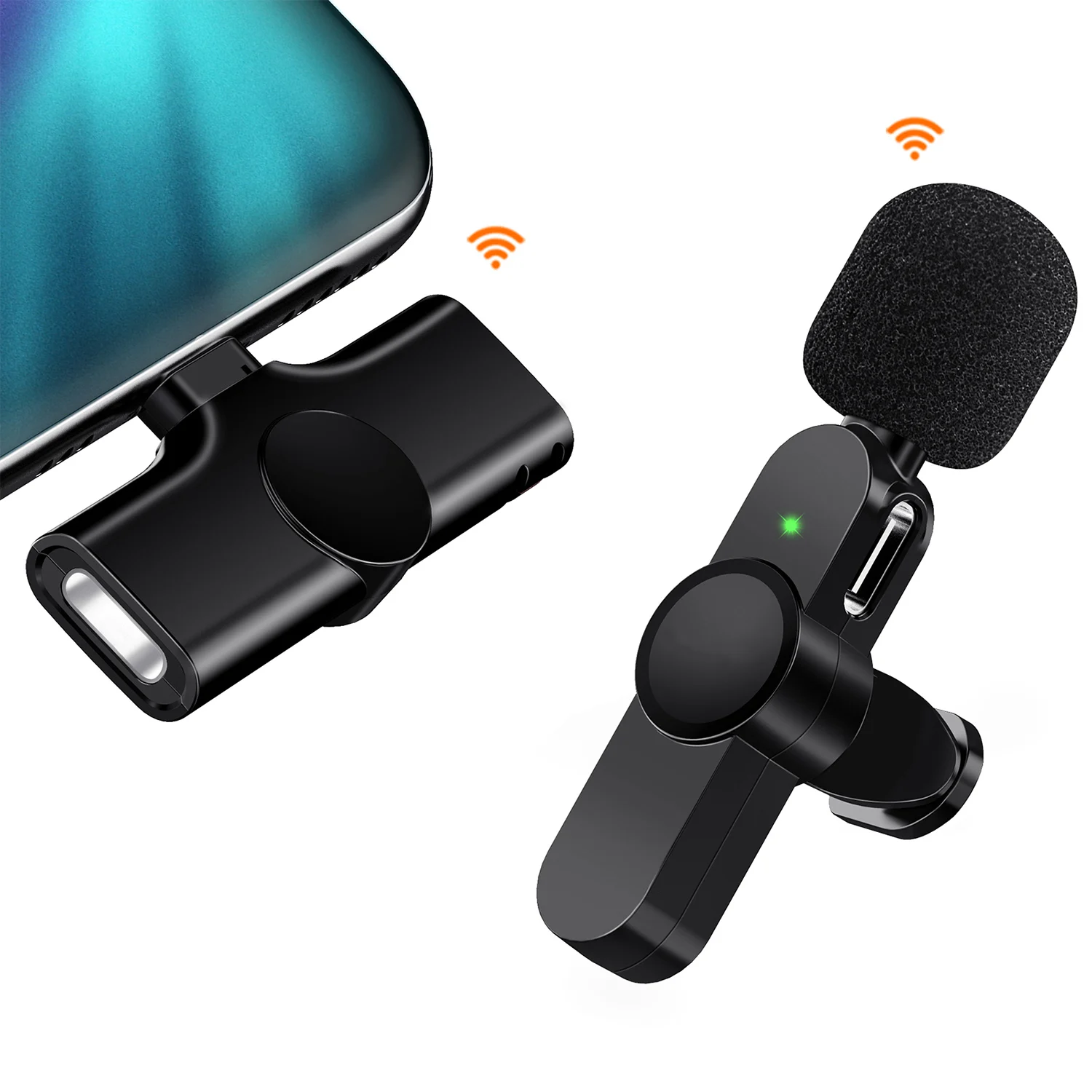 ميكروفون لاسلكي صغير Lavalier مجموعة لمهايئ أندرويد Type-C مع ميكروفون بلوتوث للتحكم عن بعد لتسجيل الفيديو