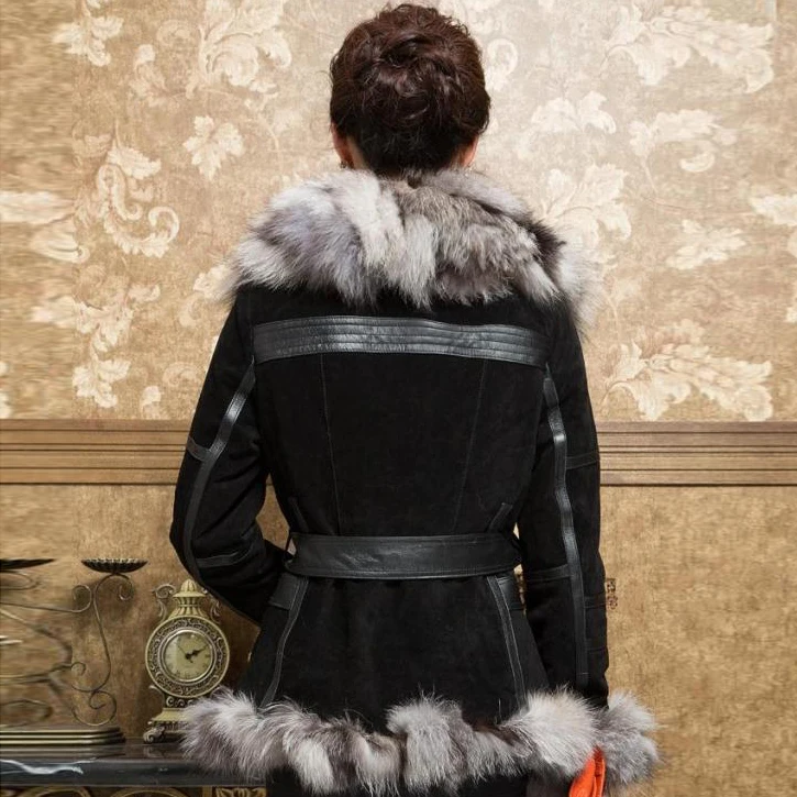 Casaco De Pele De Couro das mulheres Fox Fur Collar Primavera Jaquetas Mulheres Jaqueta Jaqueta De Inverno Mulheres Pele História FS13055C