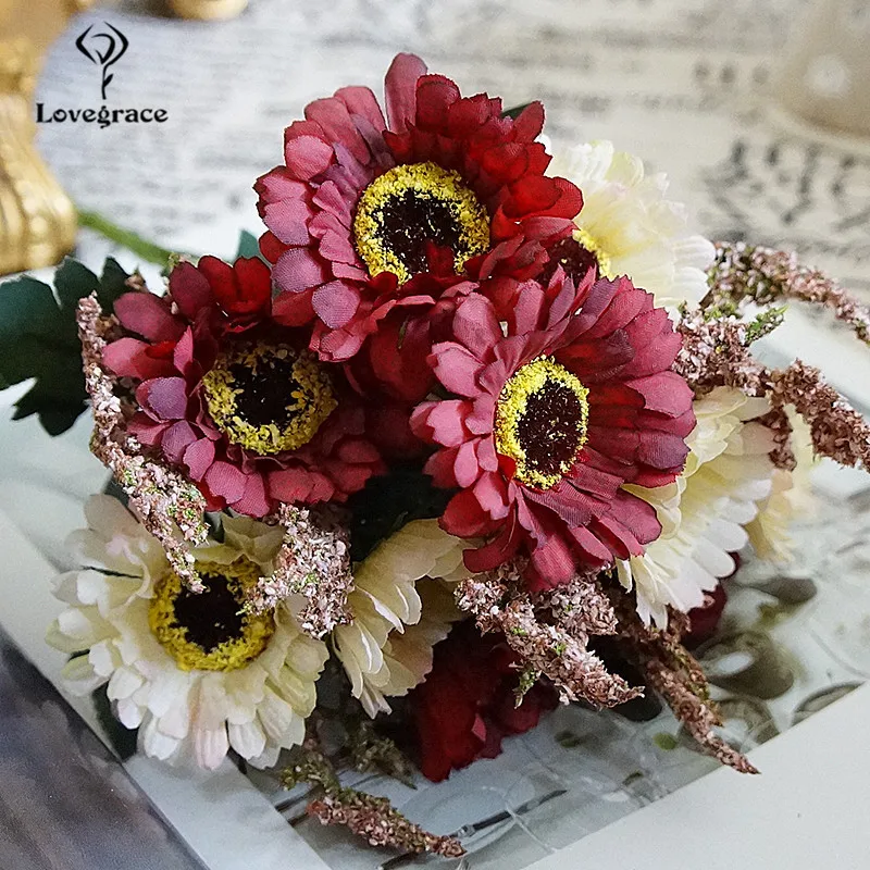 

10 Heads Artificial Silk Flowers Daisy Oil Painting Fake Gerbera Flores Wedding Wall Table Home Desk Vase DIY Decor Fake Flowers