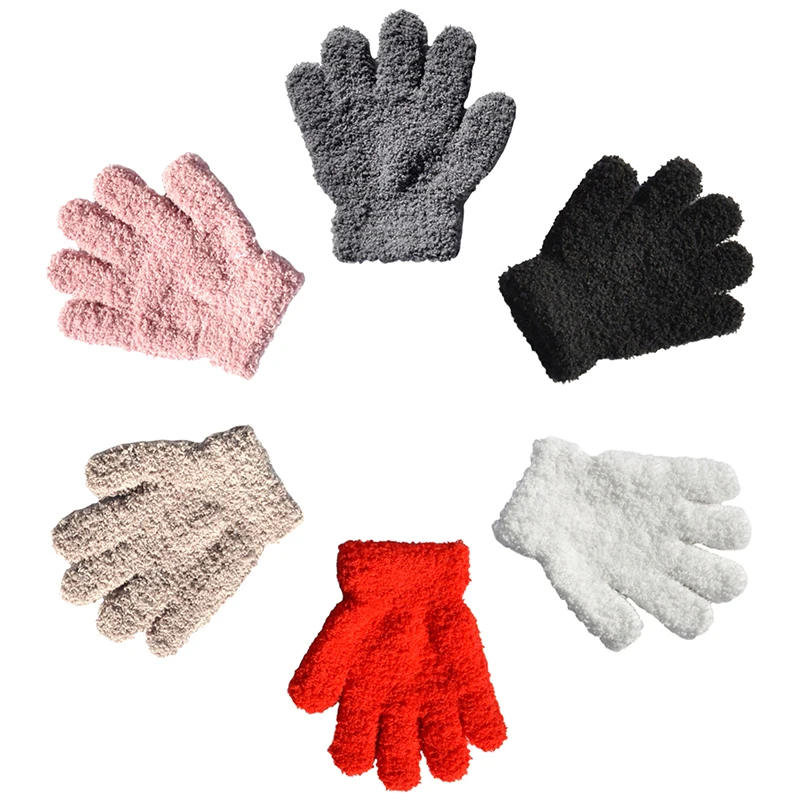 1 para koralowe polarowe dziecięce rękawiczki zimowe ciepłe dziecięce puchate rękawiczki maluch miękkie pełne mitenki dla dzieci chłopcy dziewczęta 3-6 lat
