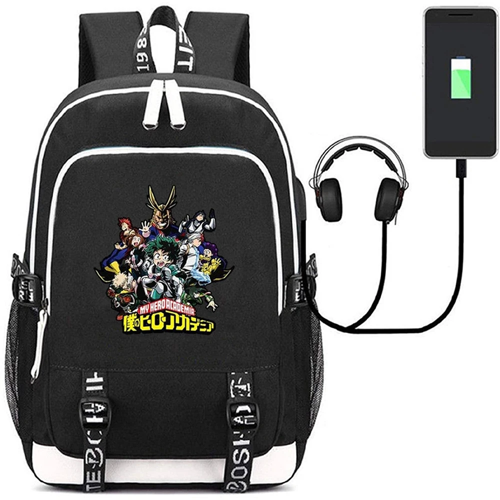 Mój bohater Academia plecak z Port ładowania USB MHA Cosplay Bookbag dla chłopców dziewcząt Deku torba Unisex szkoła Mochila