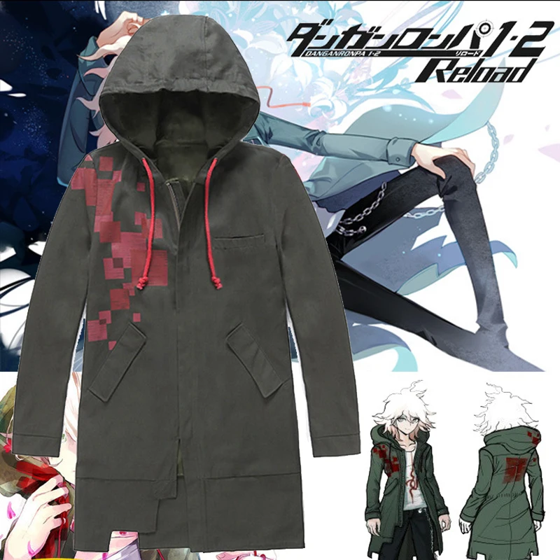 

Super Danganronpa 2 Komaeda Nagito Jacket Hoodies Army Green Color Coat Cosplay Costume Cos Trench