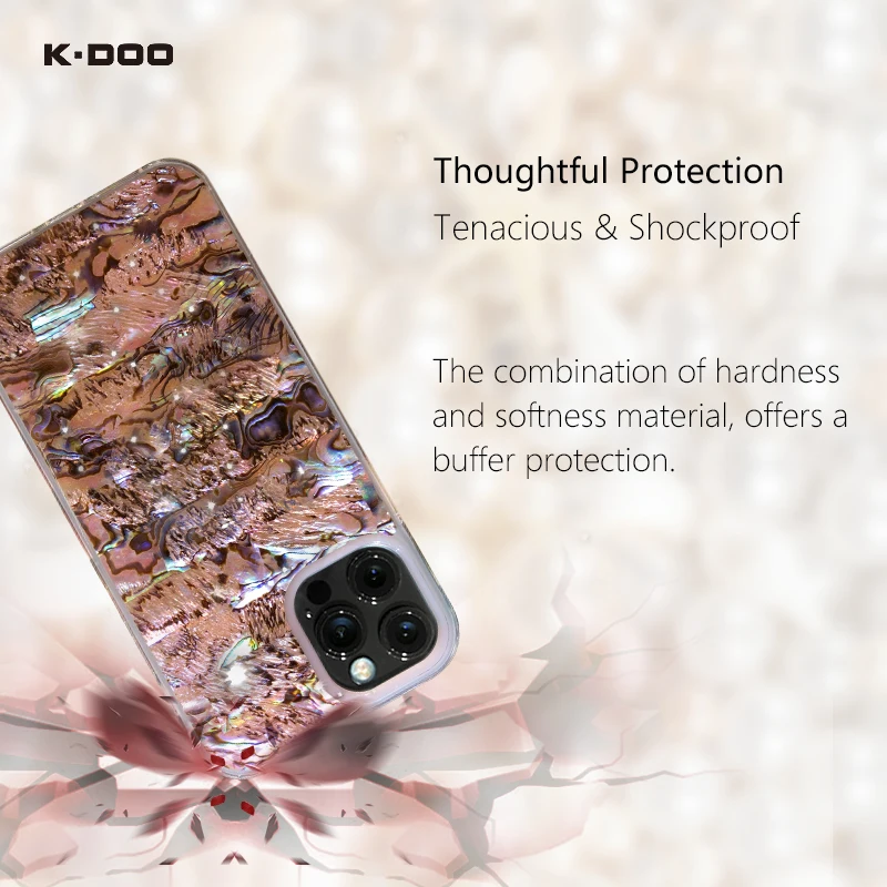 KZDOO Seashell Shining Anti-Shock,Genuine Abanole Shell ,Luxury Mother of Pearl Cover,Case for iPhone 12,12Pro,12mini,12promax