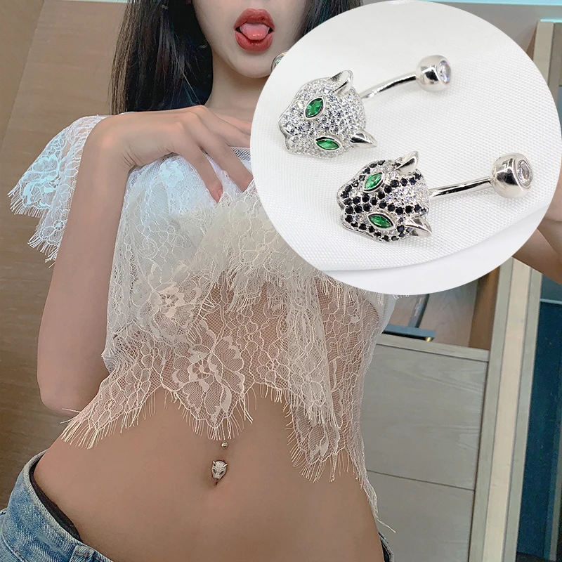 

MIQIAO Panthera Pardus Delacouri Snow Leopard Belly Button Piercing Woman Men Body Jewelry 925 Sterling Silver Navel Bar Hiphop