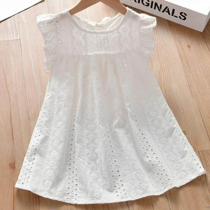 Summer Baby Girls Dress Baby Girls Princess Dress Casual Fashion Clothes Kids Party Dresses Cotton Flying Sleeve Hollowed Out