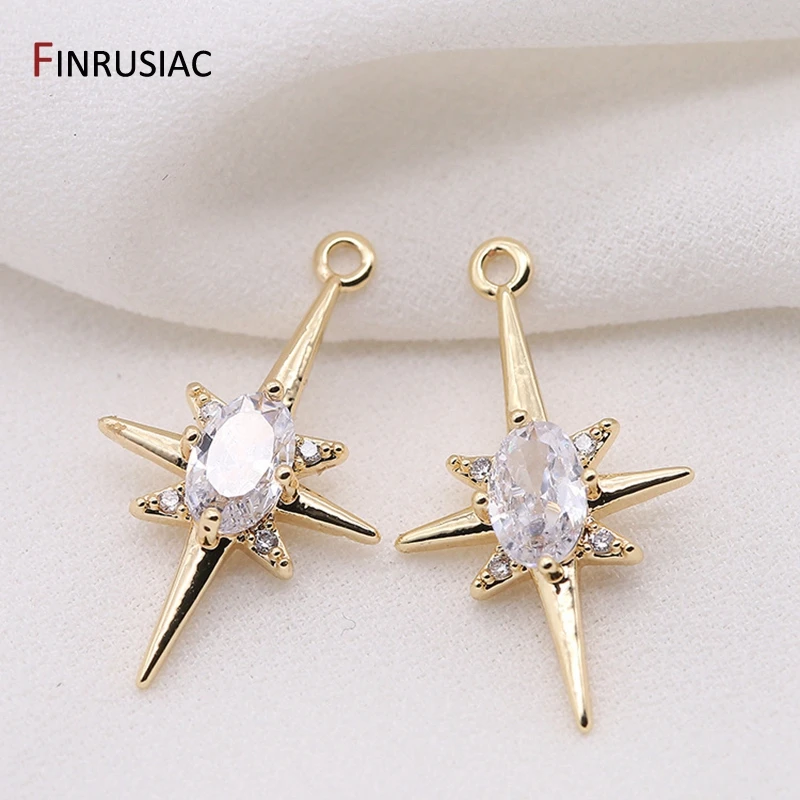 2022 New Trendy Earring Charm Pendants For Jewelry Making Gold Plated Brass Metal Inlay Zircon Crystal Star Charms DIY Craft