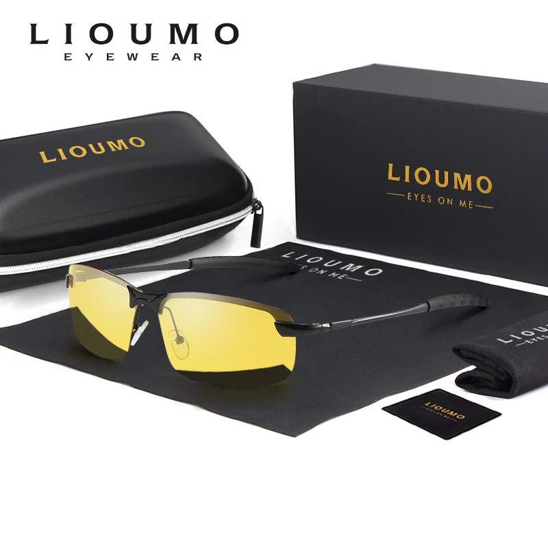 LIOUMO Rimless Night Vision Driving Glasses Men Polarized Sunglasses Women Yellow Goggles Anti-Glare Eyewear UV400 Gafas De Sol