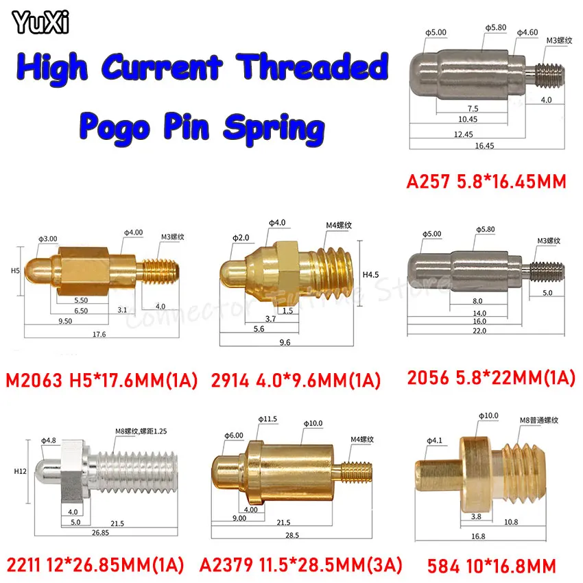 1PCS High Current Threaded Pogo Pin Spring Loaded Positioning Connector Charging Pogopin Screw Assembly Thimble 2 A 2.5A 3.0 amp