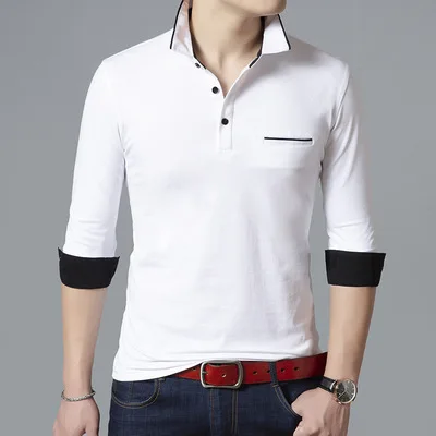 

URSPORTTECH белая рубашка поло для мужчин весна осень с длинным рукавом мужские рубашки поло бренды хлопка размера плюс 4XL Модная рубашка поло дл...