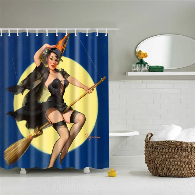 Sexy Woman Printed Shower Curtains Bathroom Curtain Fabric Funny Waterproof Macrame Screen Home  Decor with Hanging Ring