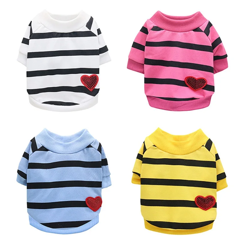 Pet Clothes Sweater Small Dog Costume Stripe Heart Clothing Pullover Hoodies Pet Shirt for Chihuahua French Bulldog Puppy Coat