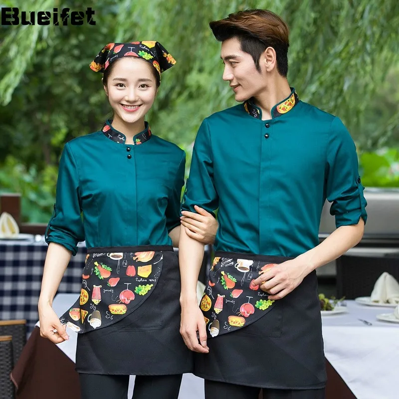 

Waiter Overalls Hotel Dining Service Hot Pot Restaurant Staff Uniforms Long-Sleeved Kitchen Tooling Waiter Uniforms Chef Jacket