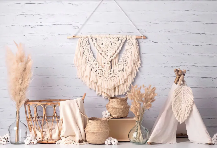 Avezano-신생아 초상화 배경, 사진 스튜디오용, 포토존, 흰색 벽돌 벽 꽃병, 텐트 바구니, 아기 사진 배경 소품