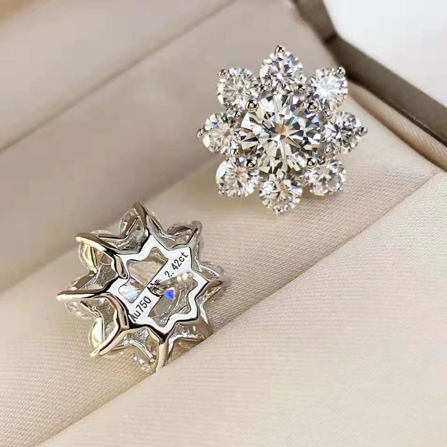 Luomansi 1 CT Wedding Sstud Earrings Fine-Jewelry Petals Super Sparkling Fire Diamond Earrings 100%-S925 Silver