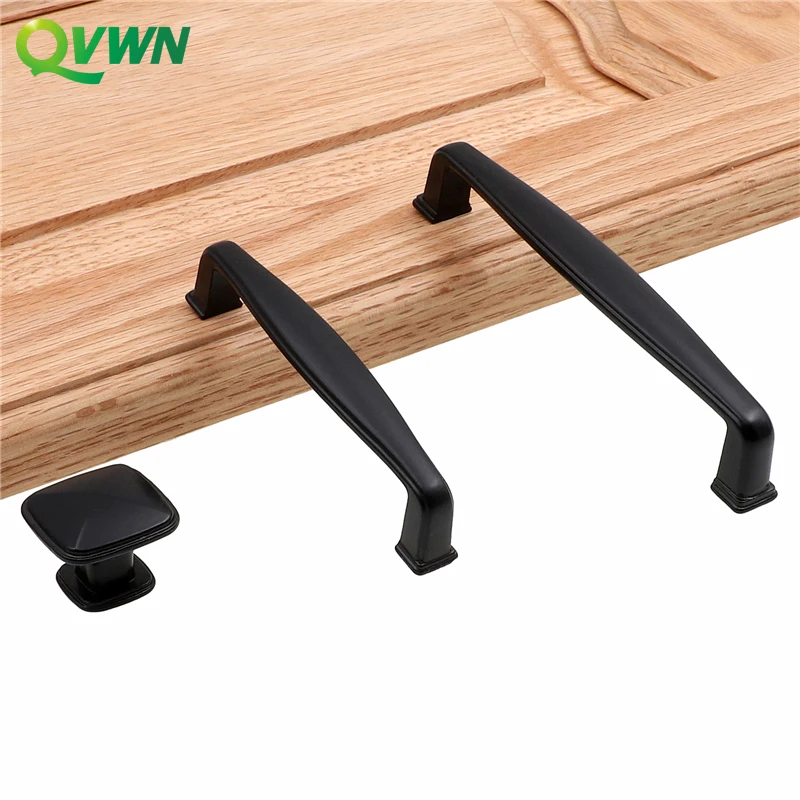 QVWN Black Furniture Handles  Cabinet Knobs and Handle Kitchen Door Knobs Dresser Cupboard Wardrobe Pull Handle