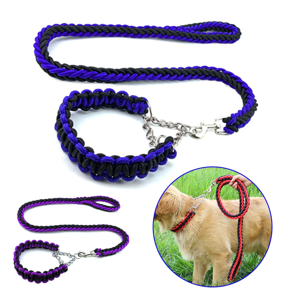 Nylon Braided Dog Collar And Leash Set Traction Rope For Small Medium Large Dog Leash Chien Pitbull Bull Terrier Pet Accessories