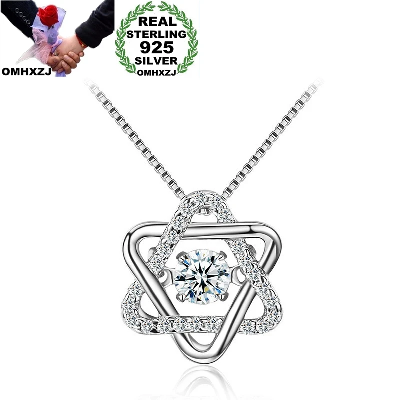 OMHXZJ NA308 Wholesale European Fashion Woman Party Birthday Gift Hexagonal Star Zircon S925 Sterling Silver Pendant Necklace