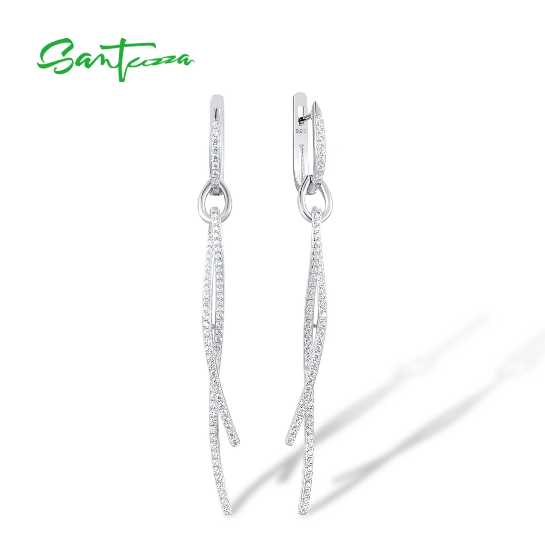 

SANTUZZA Silver Earrings For Women 925 Sterling Silver White Cubic Zirconia Long Dangling Earrings Delicate Fashion Fine Jewelry