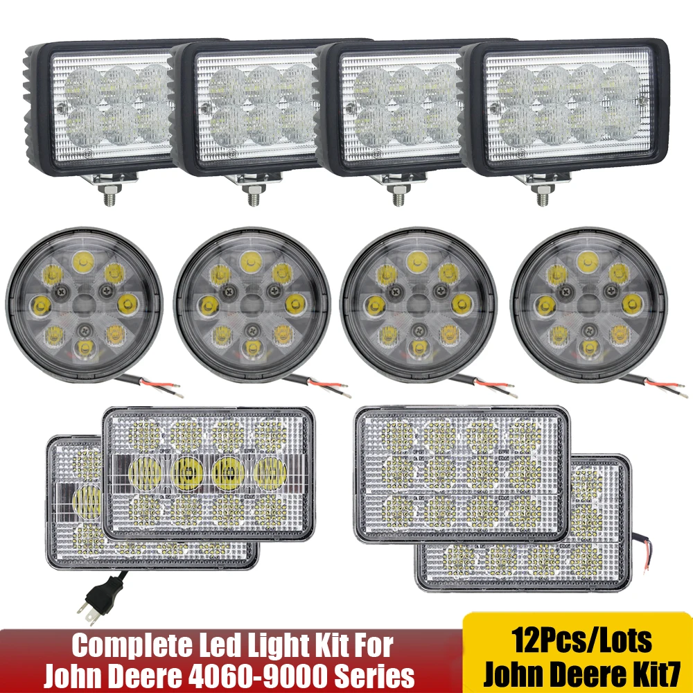 

Led Light Kit 12pcs/lots Replaces John Deere Center Hood (2), Outer Hood (2), Upper Cab (4) and Rear Fender (4) Lights