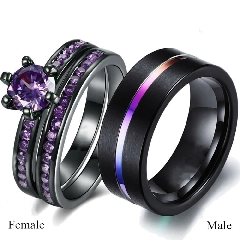 

2024 Trendy Couple Rings for Lover's Gift Romantic Blue Rhinestones Zircon Women Rings Set Fashion Stainless Steel Men Rings