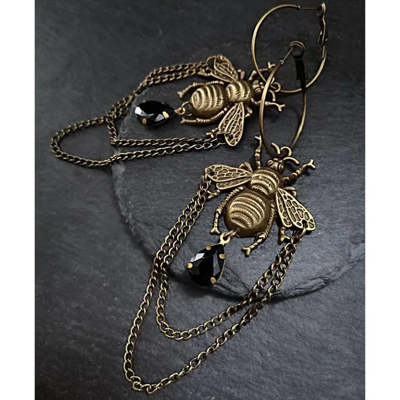 Goth Bumblebee Hoops Water Crystal Earring Dangle Drop Teardrop Witch Creative Gothic Punk Grunge Jewellery Women Gift Trend