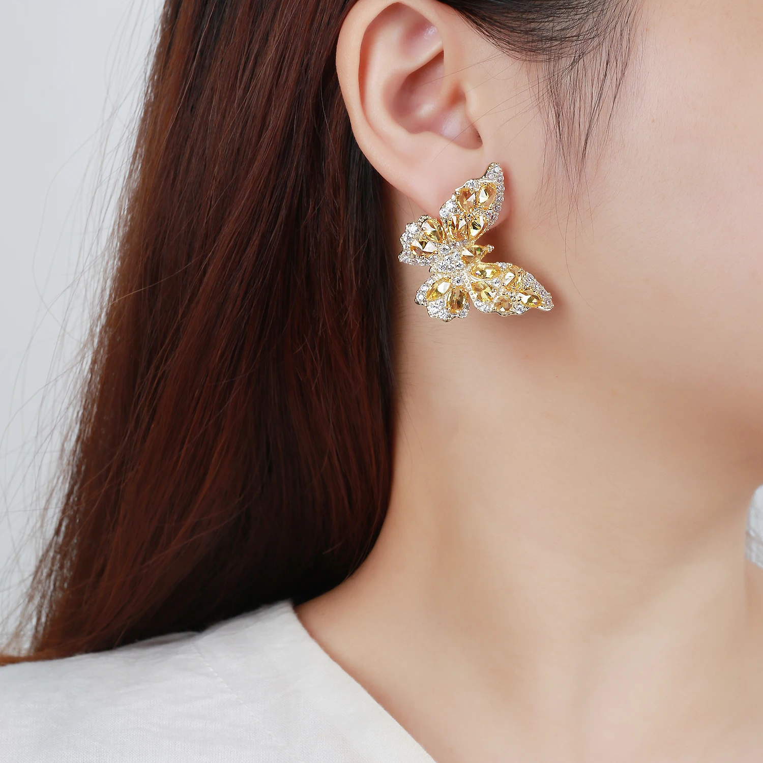 Cubic Zircon CZ Butterfly Earrings for Wedding, Crystals Drop Earring for Bride, Women Girl Birthday Party Jewelry CE11483