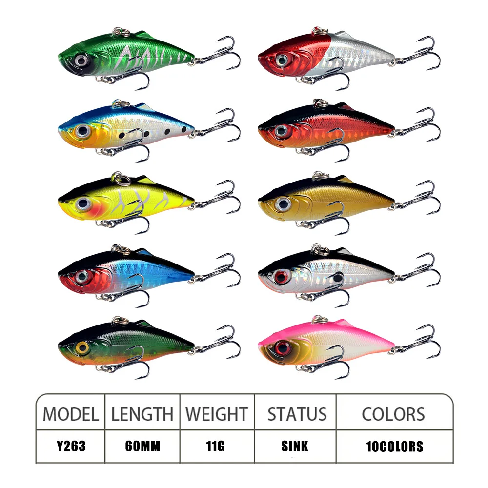 1PCS Hard Fishing Lure 6cm 11g Plastic VIB Hard Artificial Bait Treble Hooks Peche Bass Pike Trolling Pesca Fishing Tackle