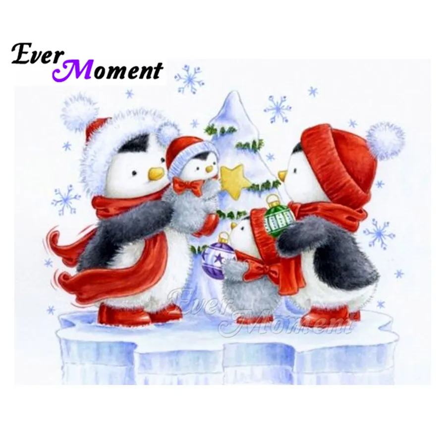 Ever Moment Diamond Painting Penguin Snowman Christmas 5D DIY Wall Decor Full Square Drill Rhinestone Diamond Embroidery ASF1978