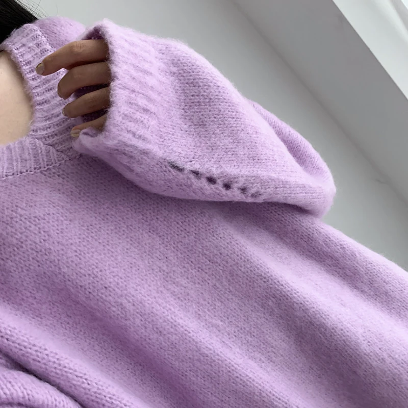 Winter Pull Oversize Femme Casual Loose Oversized Sweater Women V Neck Long Knitted Pullovers Purple Green Grey Sweaters Coats