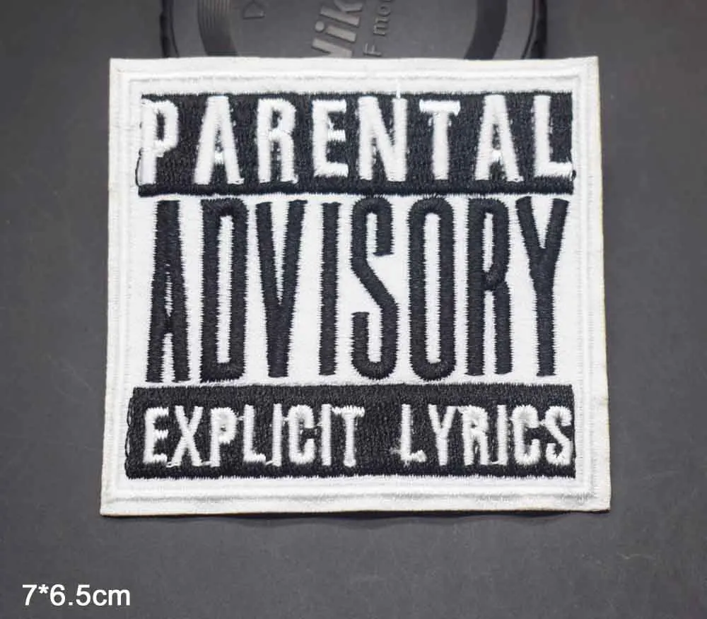 Black White Words Parental Advisory Wholesale Iron on Embroidered Cloth Clothes Patch For Clothing Girls Boys