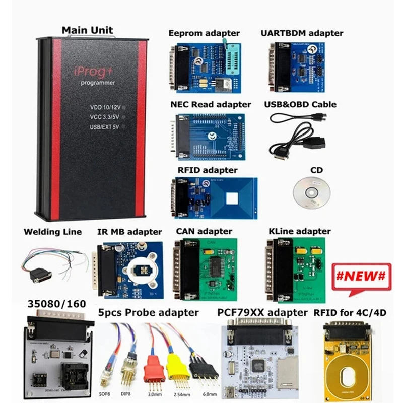 Iprog Pro V87 Full with Probe Adapters Support IMMO + Mileage + Airbag +ECU Replace Carprog / Digiprog / Tango with Toolbox