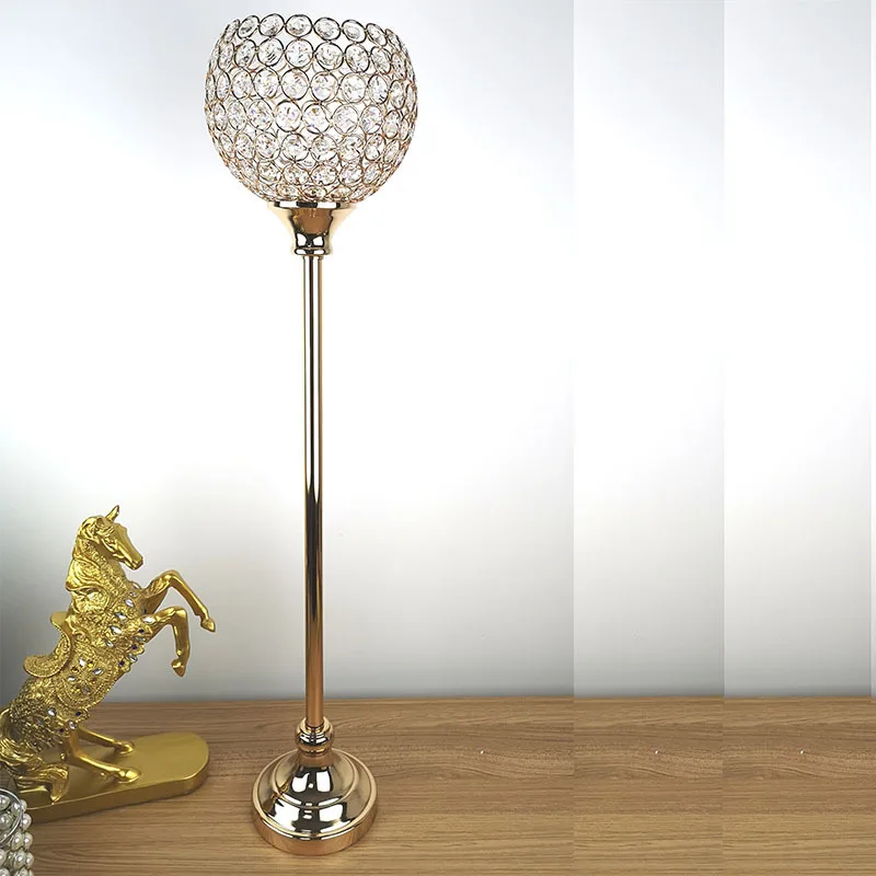 80CM Height 18CM Ball Gold Crystal Candle Holders Candlesticks Party Candle Stand Centerpiece Candelabra Wedding Decoration