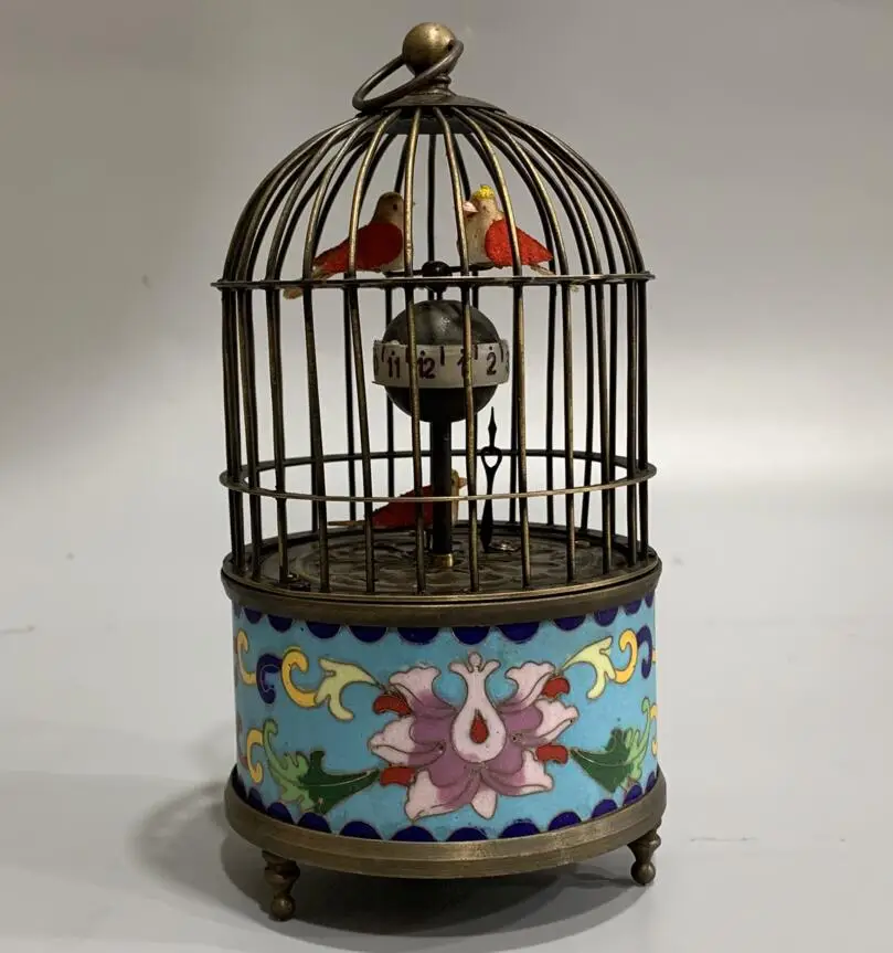 China archaize brass cloisonne birdcage Clock crafts statue